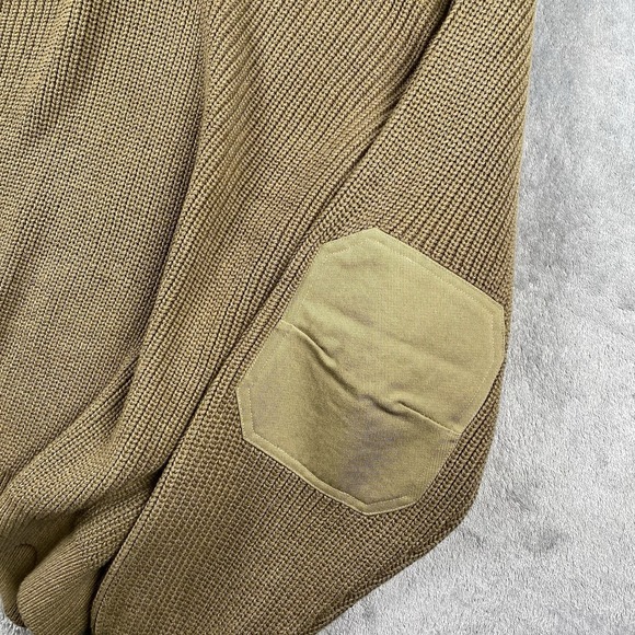 Orvis Sweater Mens Size L Tan Military Commando Shawl Collar Button Elbow Patch - Picture 4 of 13